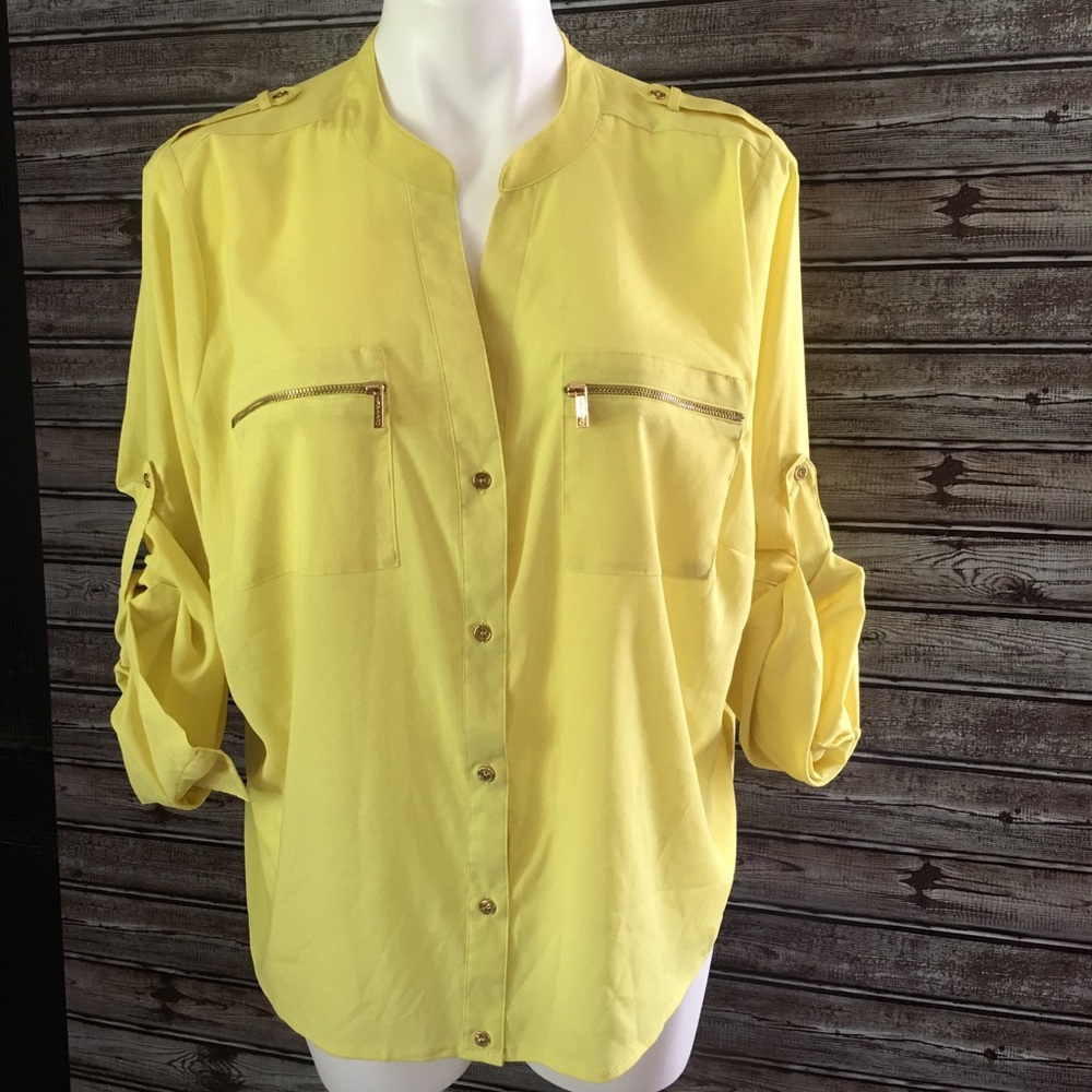 A4-Calvin Klein yellow blouse with golden